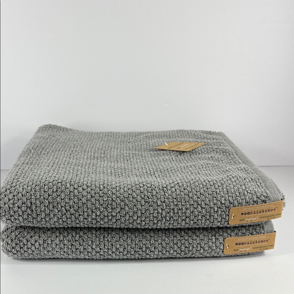 2pc Ecoexistence Oversized Bath Towels Gray eco-melange Cotton 30 x 58 NEW